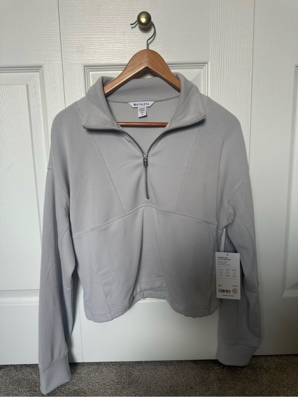 Athleta Light Gray Seasoft Rib 1/4 zip popover